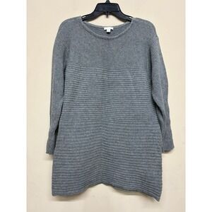 J. Jill Gray Knit Sweater Women Large Cotton Wool Silk Blend Long Sleeve Classic